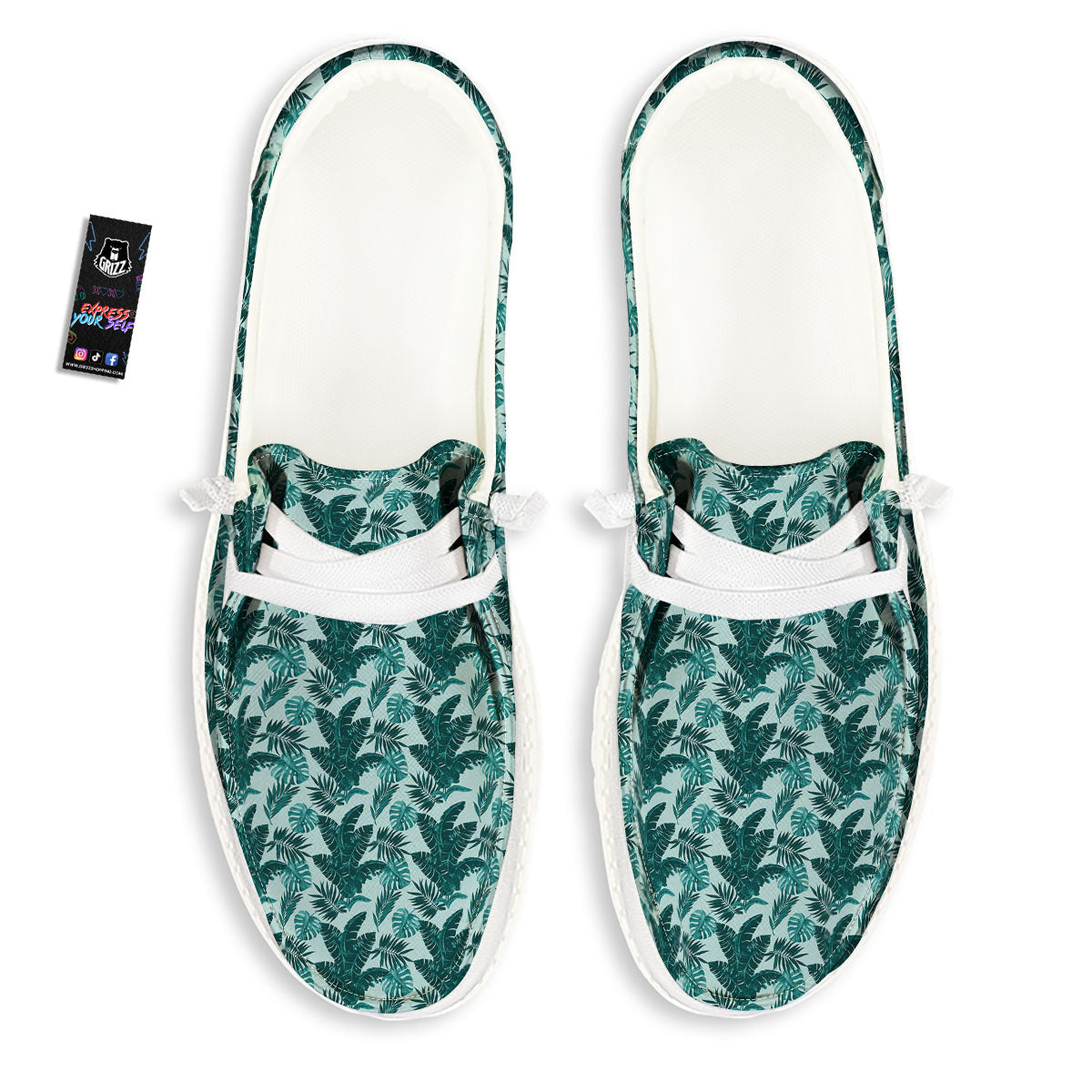 Fresh Leaf Tropical Print White Loafers-grizzshop