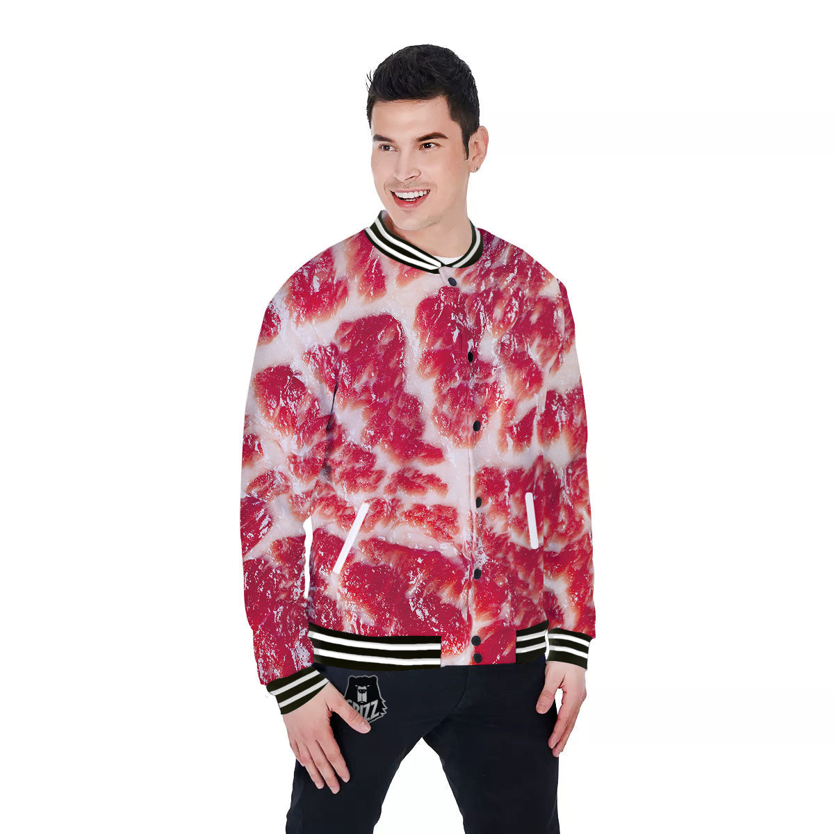 Fresh Meat Print Baseball Jacket-grizzshop