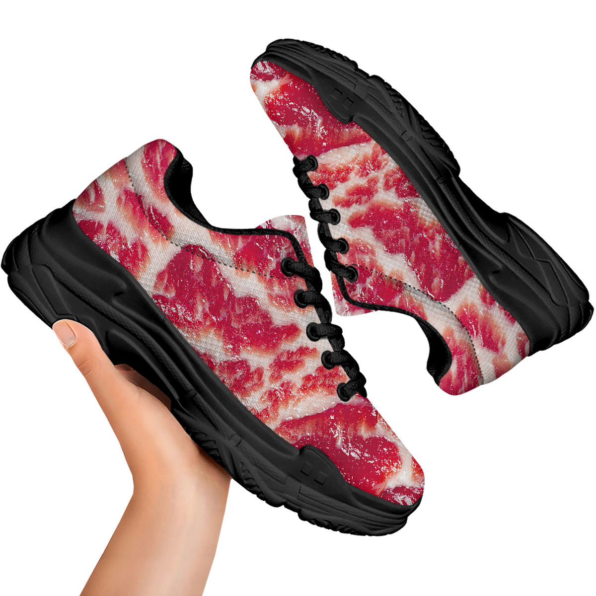 Fresh Meat Print Black Chunky Shoes-grizzshop