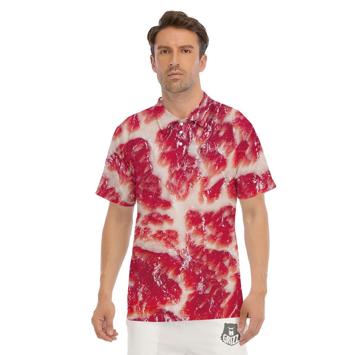 Fresh Meat Print Men's Golf Shirts-grizzshop
