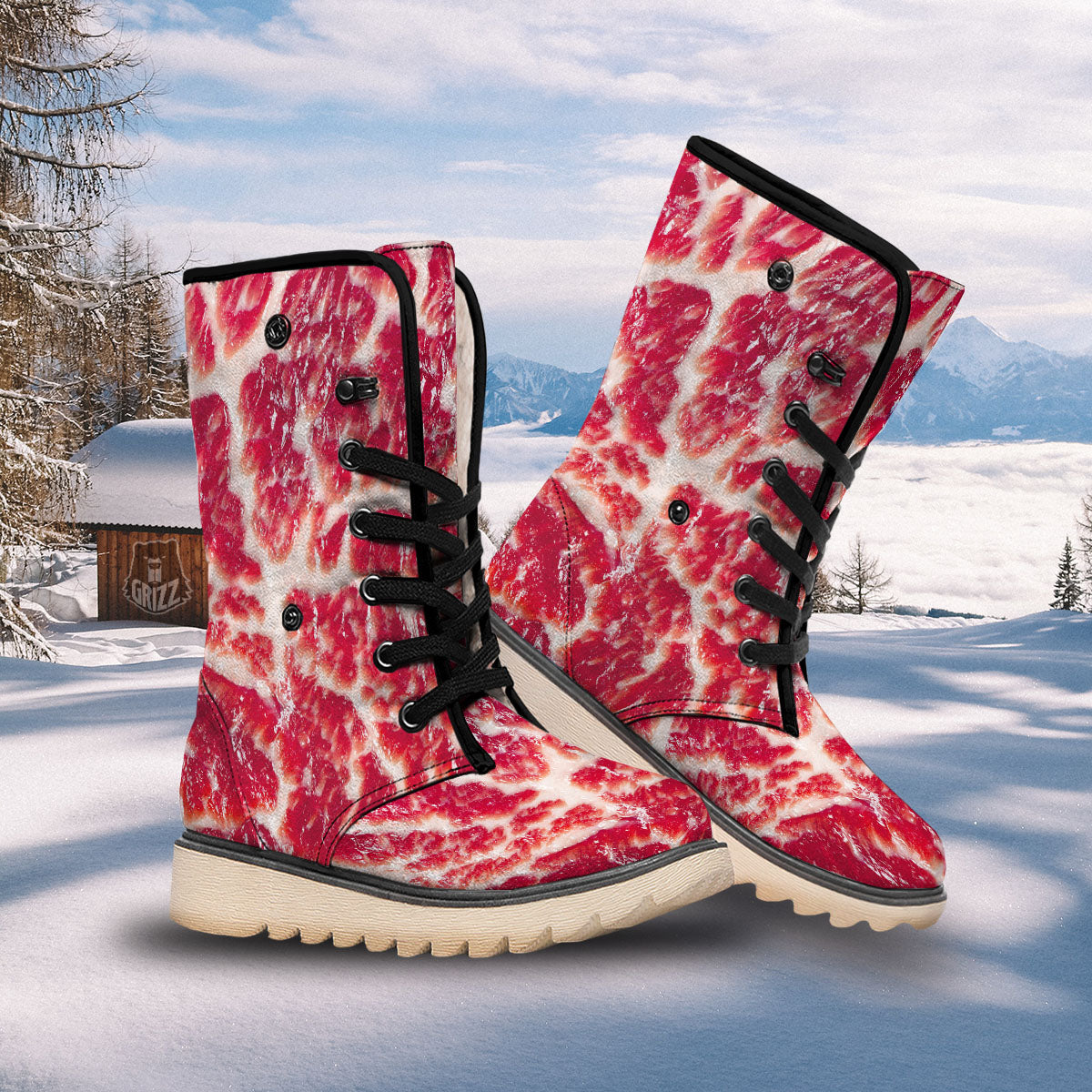 Fresh Meat Print Snow Boots-grizzshop