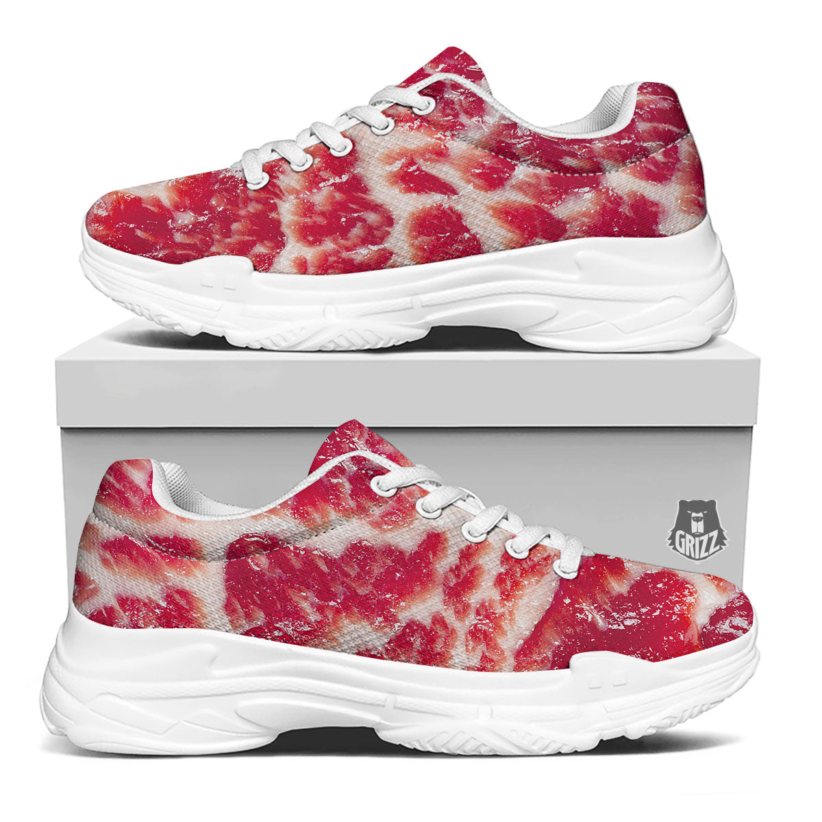 Fresh Meat Print White Chunky Shoes-grizzshop