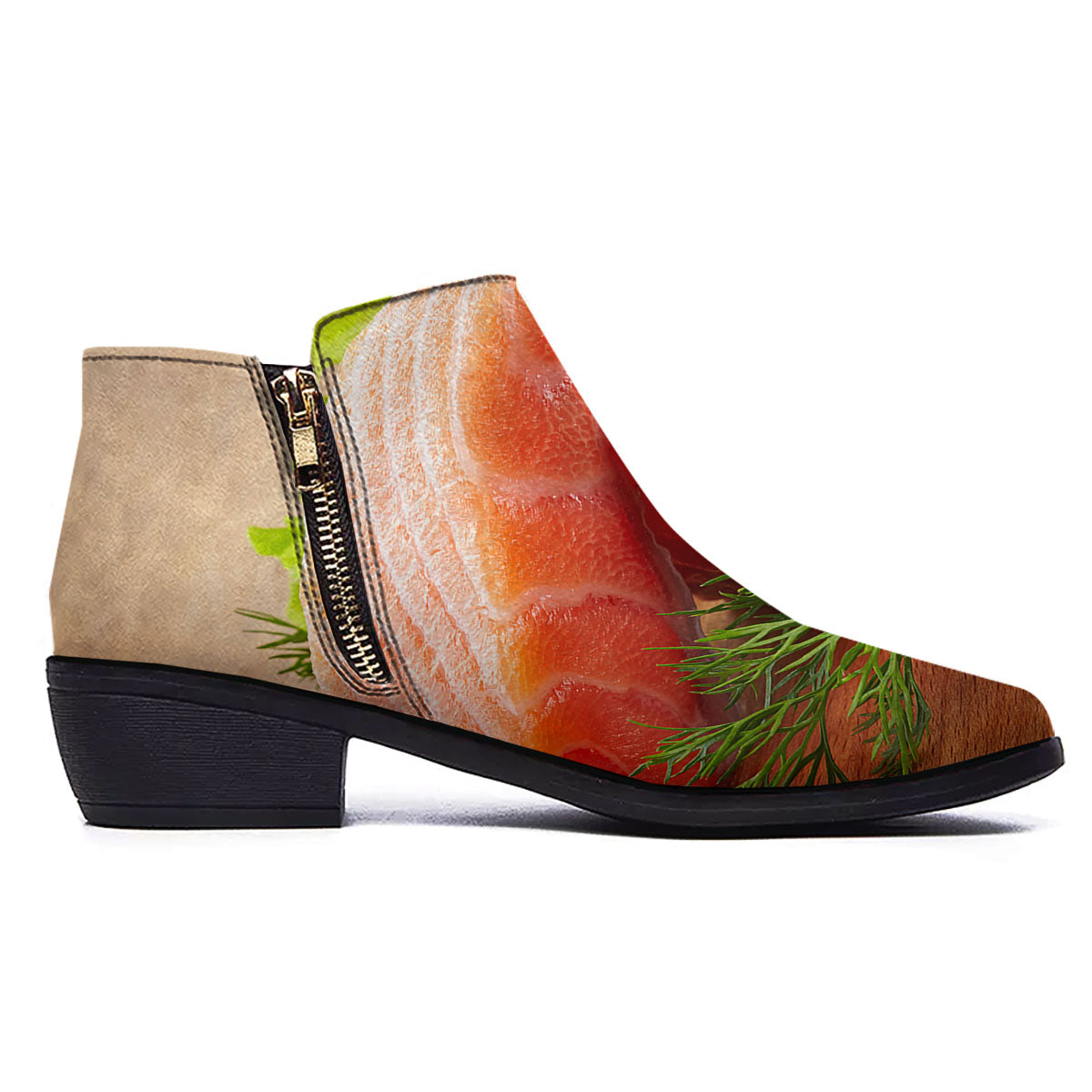Fresh Salmon Print Ankle Boots-grizzshop