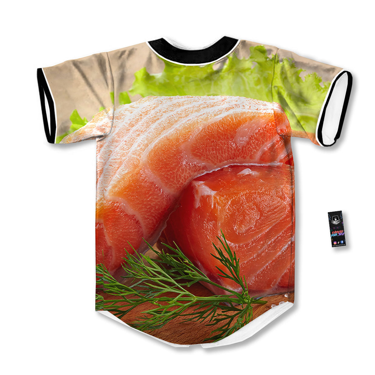 Fresh Salmon Print Baseball Jersey-grizzshop