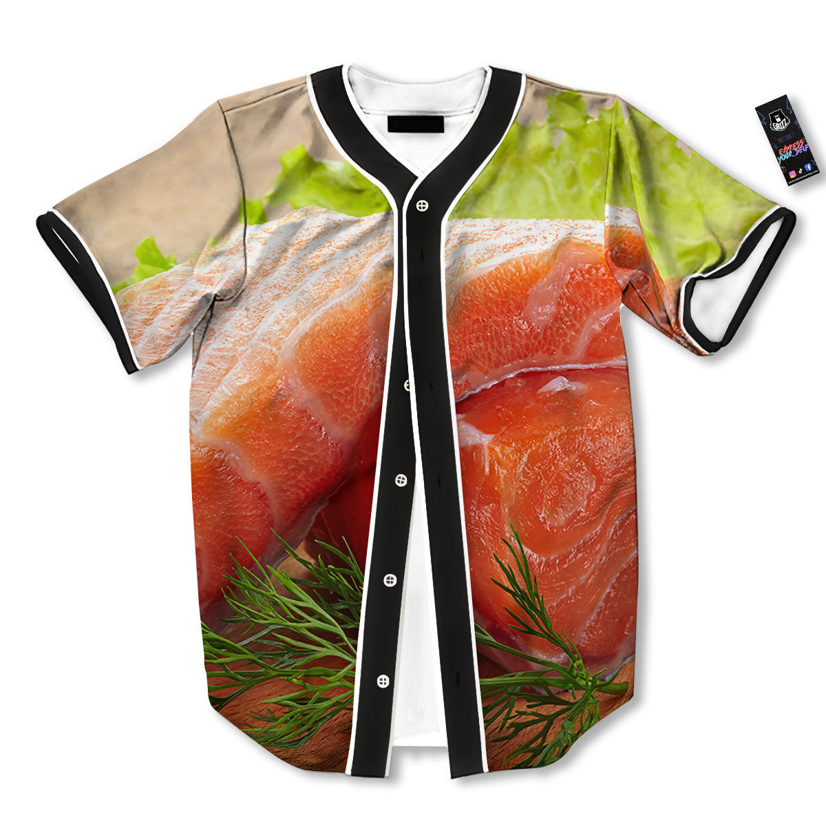 Fresh Salmon Print Baseball Jersey-grizzshop