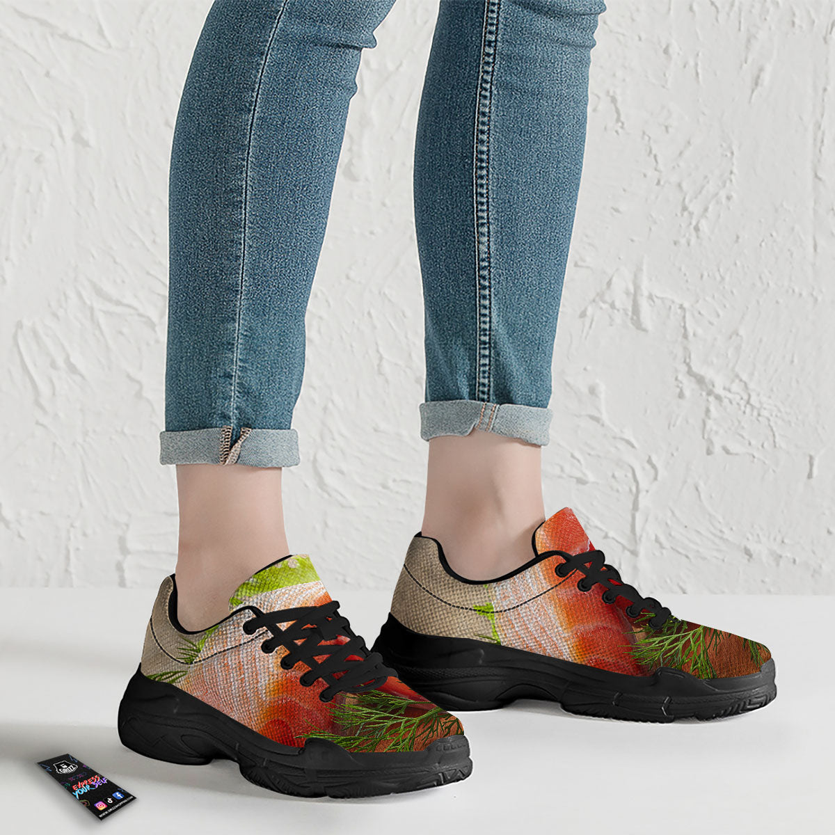 Fresh Salmon Print Black Chunky Shoes-grizzshop