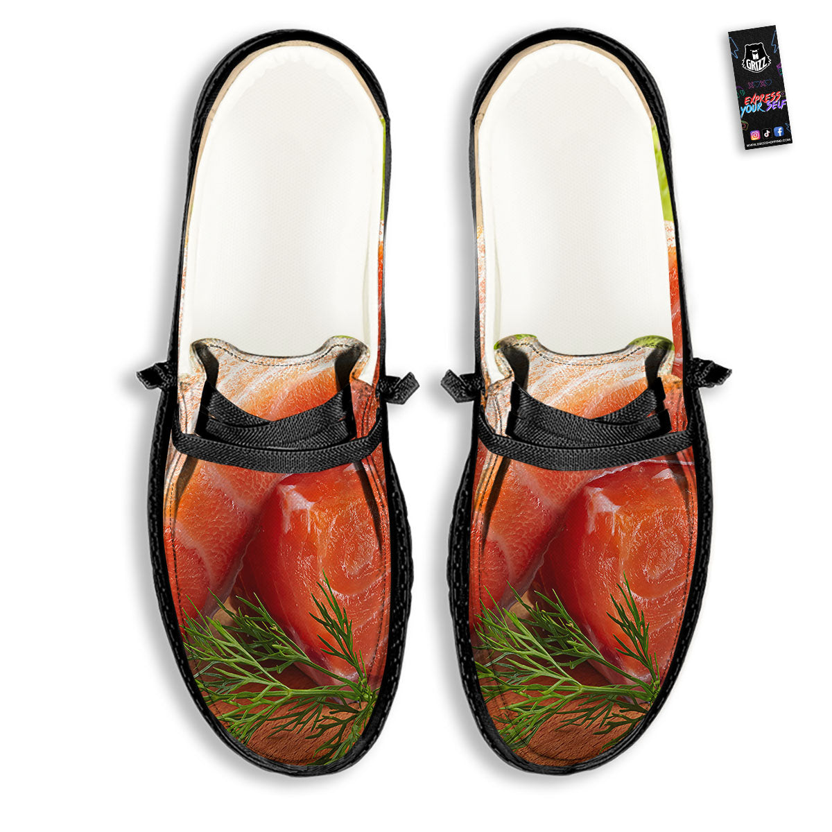 Fresh Salmon Print Black Loafers-grizzshop