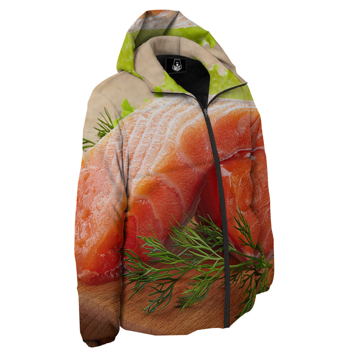 Fresh Salmon Print Down Jacket-grizzshop