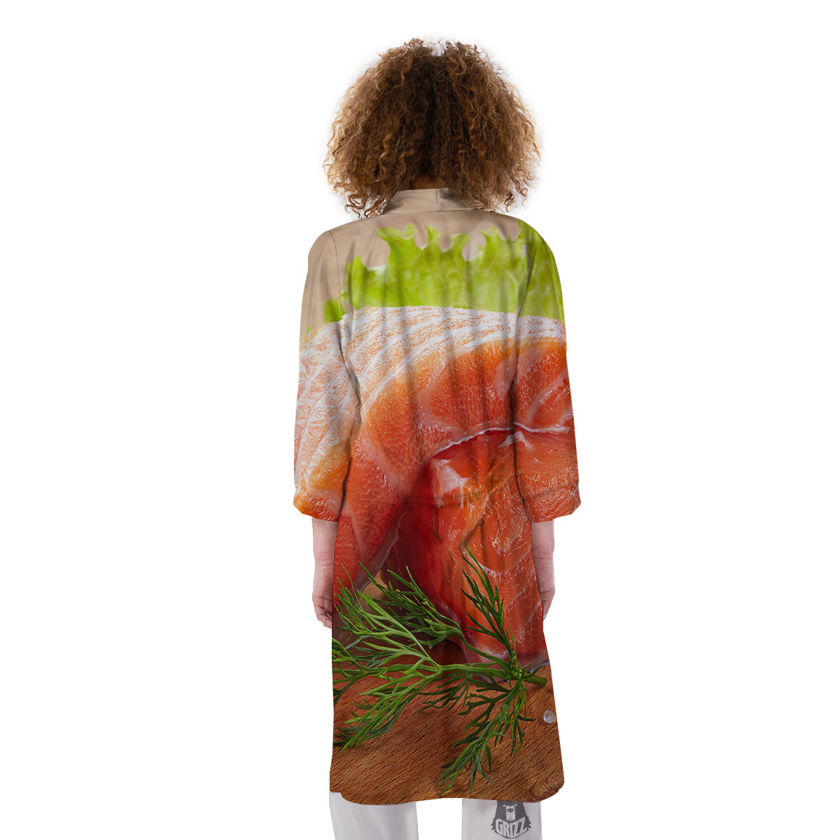 Fresh Salmon Print Kimono-grizzshop