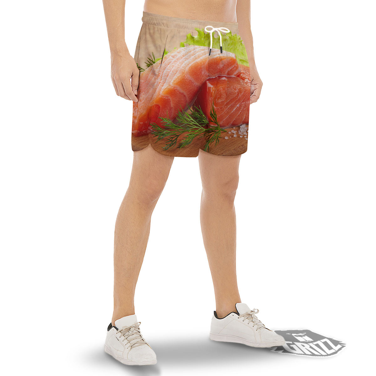 Fresh Salmon Print Men's Gym Shorts-grizzshop
