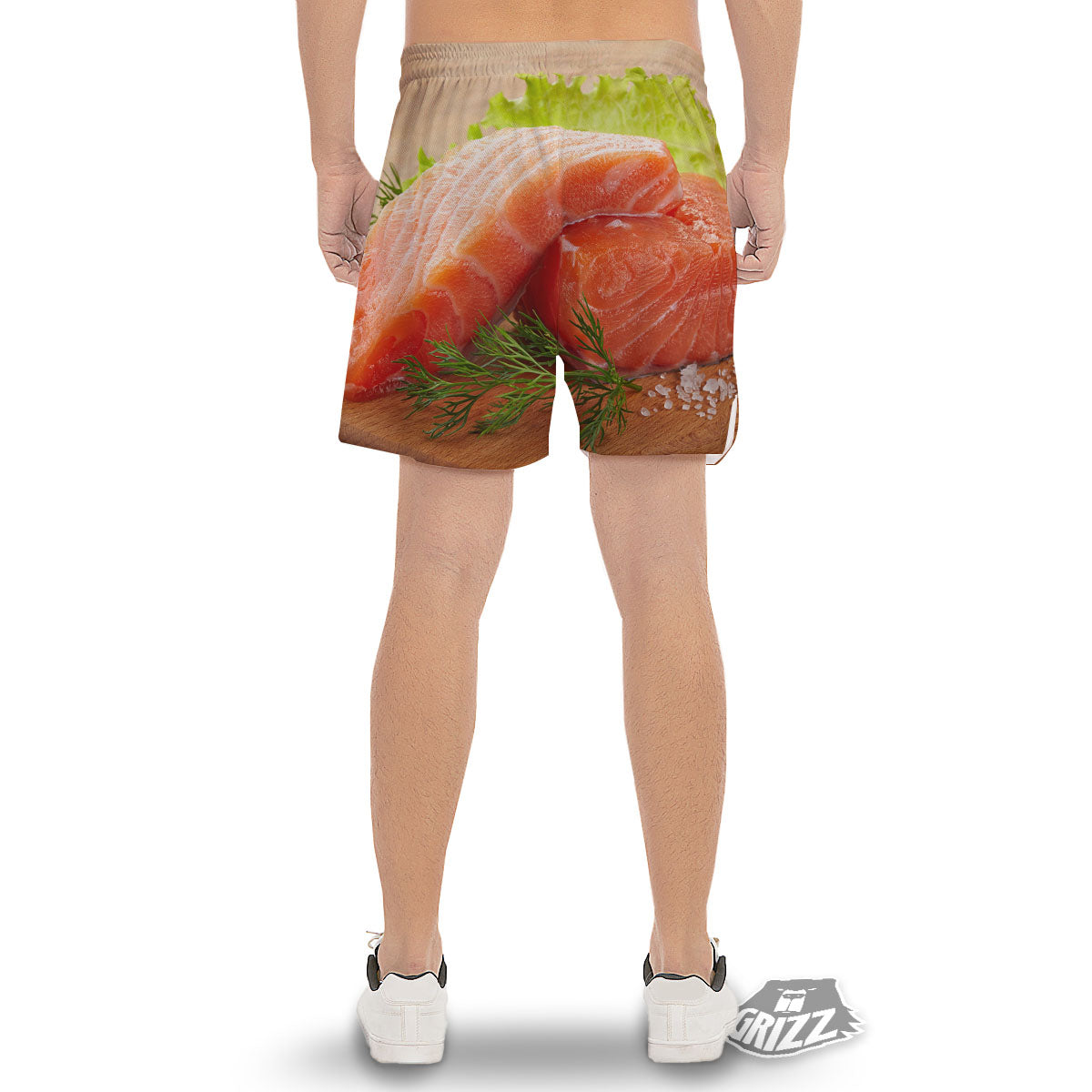 Fresh Salmon Print Men's Gym Shorts-grizzshop