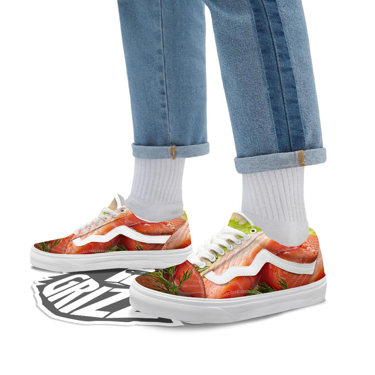 Fresh Salmon Print Skate Shoes-grizzshop