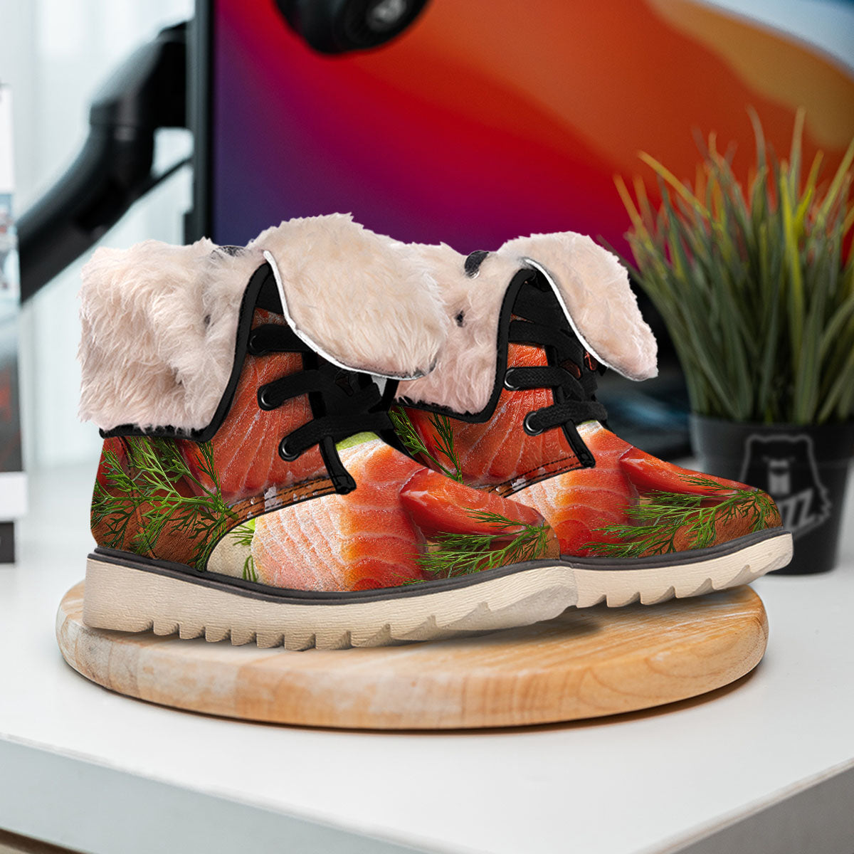Fresh Salmon Print Snow Boots-grizzshop