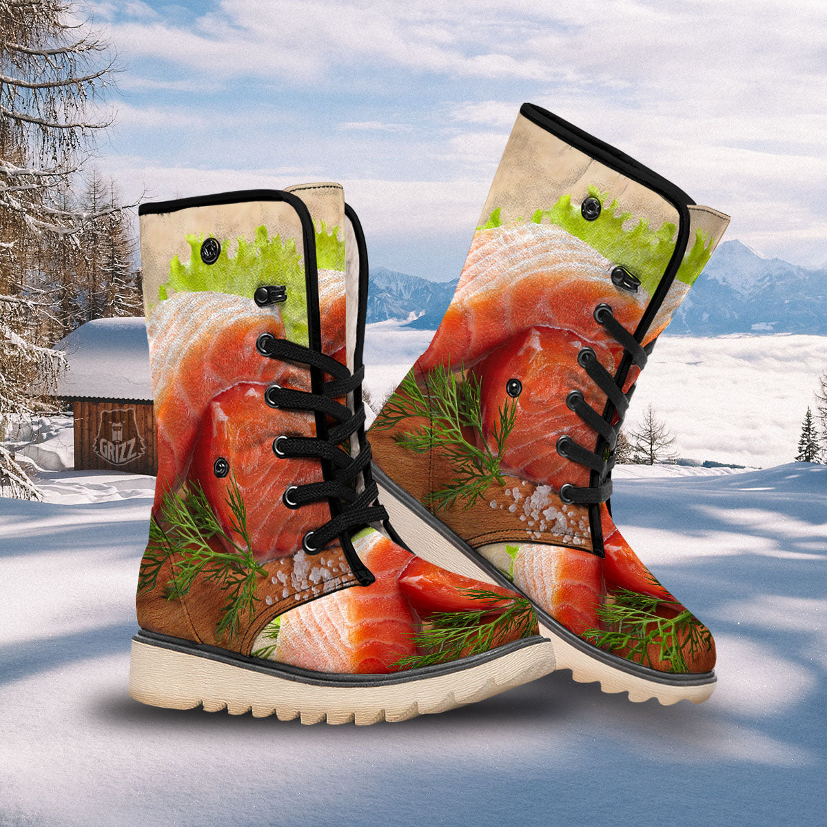 Fresh Salmon Print Snow Boots-grizzshop