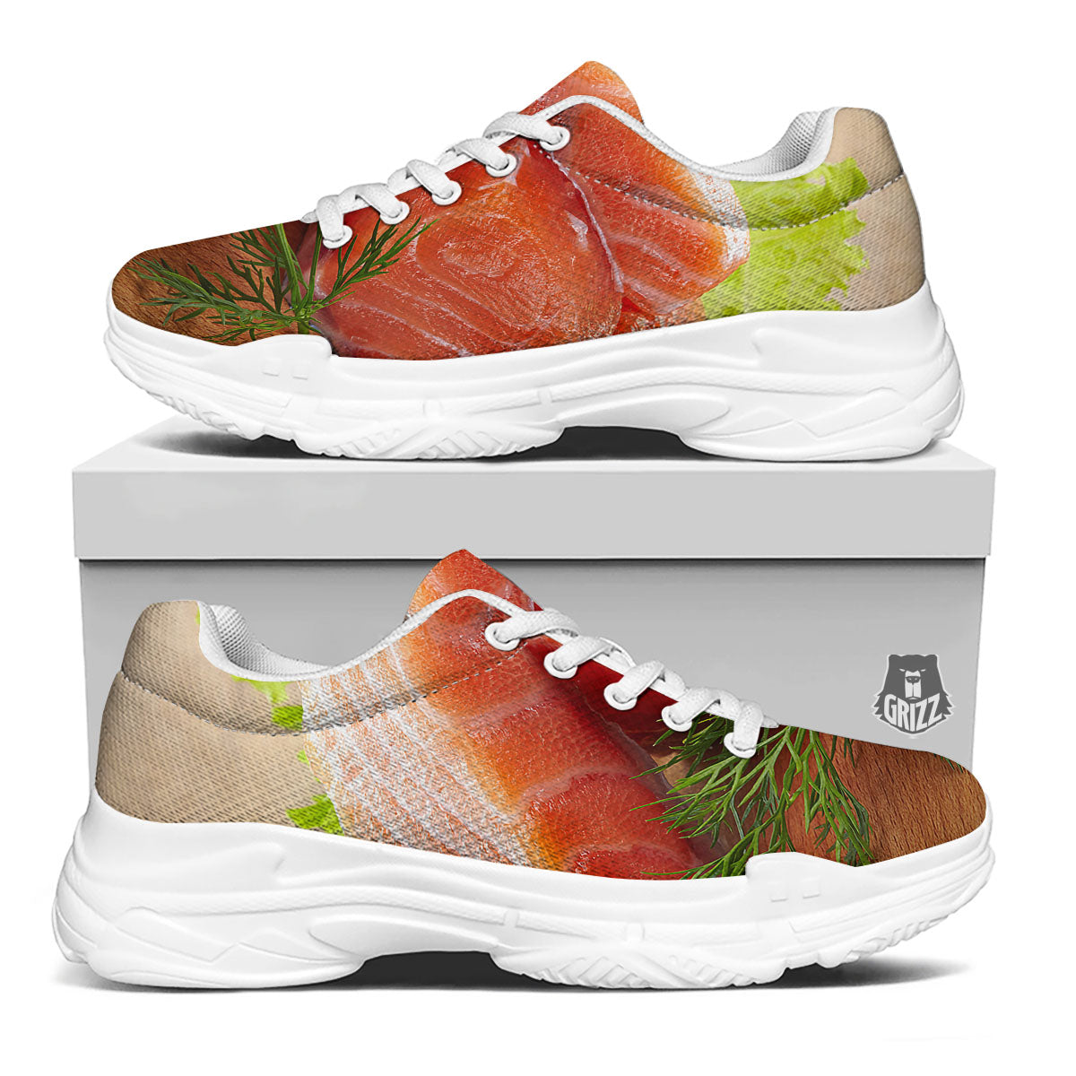 Fresh Salmon Print White Chunky Shoes-grizzshop