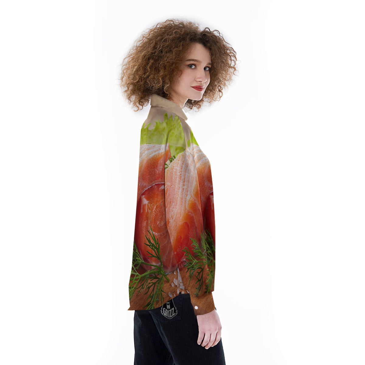 Fresh Salmon Print Women's Long Sleeve Shirts-grizzshop