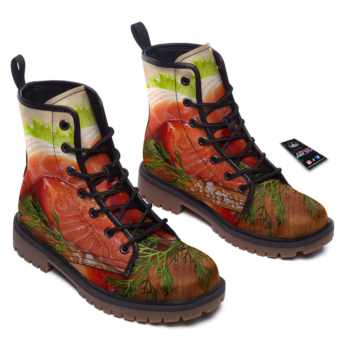 Fresh Salmon Print Work Boots-grizzshop