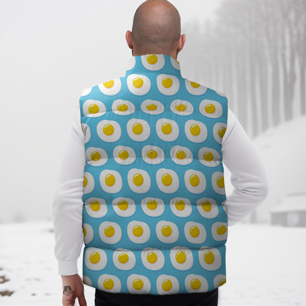Fried Eggs Blue Print Pattern Down Vest-grizzshop