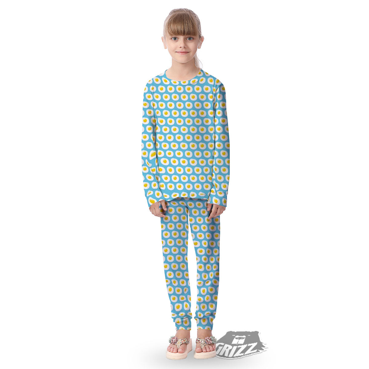 Fried Eggs Blue Print Pattern Kid's Pajamas-grizzshop