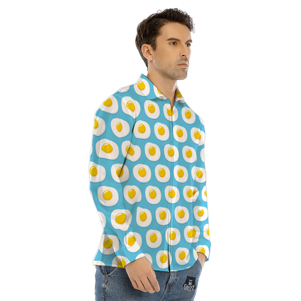 Fried Eggs Blue Print Pattern Men's Dress Shirts-grizzshop