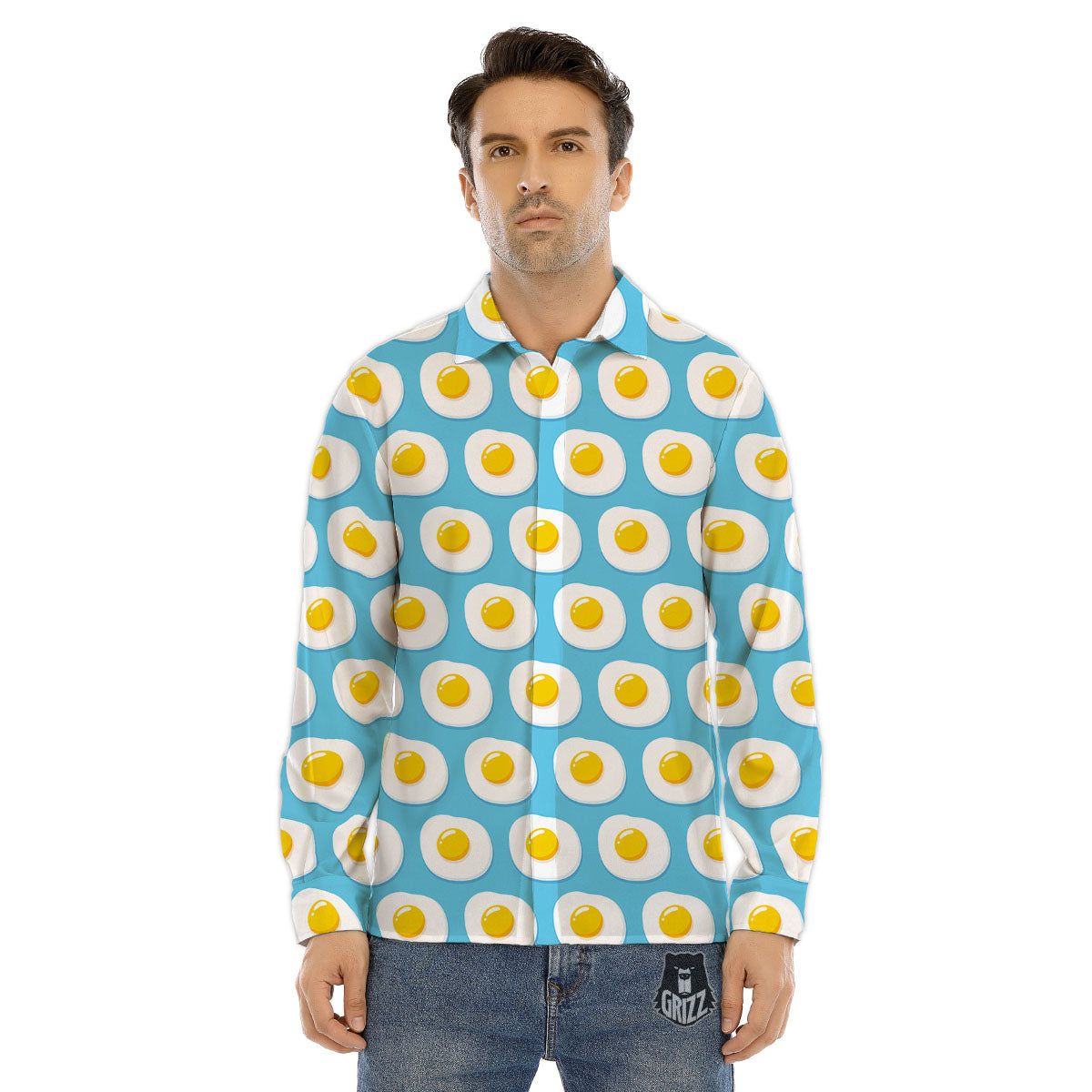 Fried Eggs Blue Print Pattern Men's Dress Shirts-grizzshop