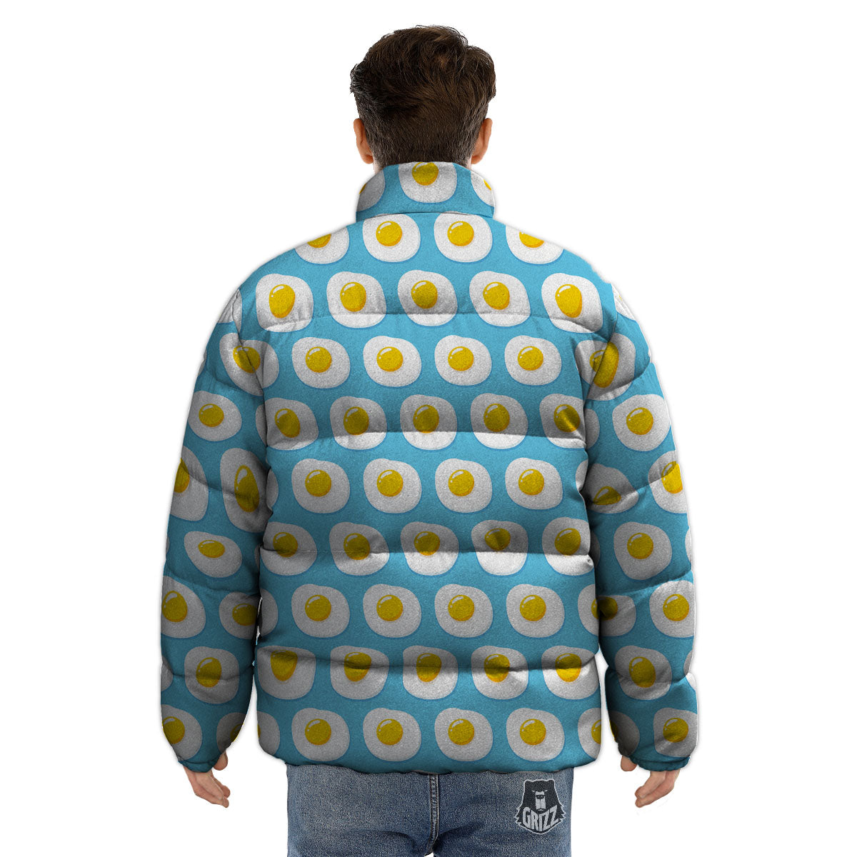 Fried Eggs Blue Print Pattern Puffer Jacket-grizzshop