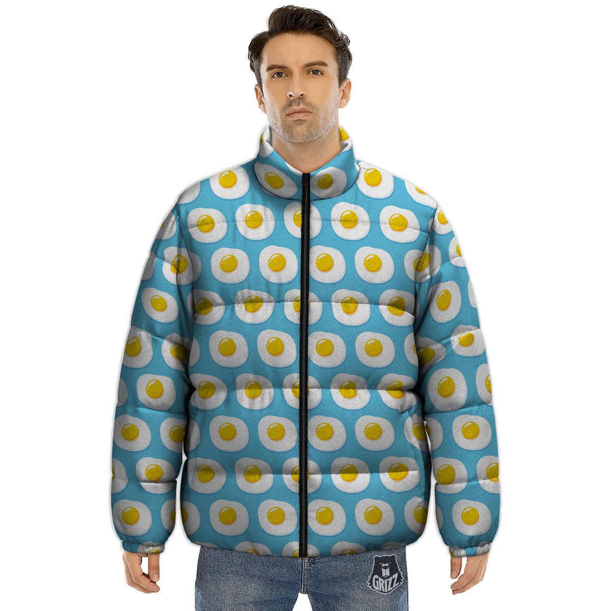 Fried Eggs Blue Print Pattern Puffer Jacket-grizzshop