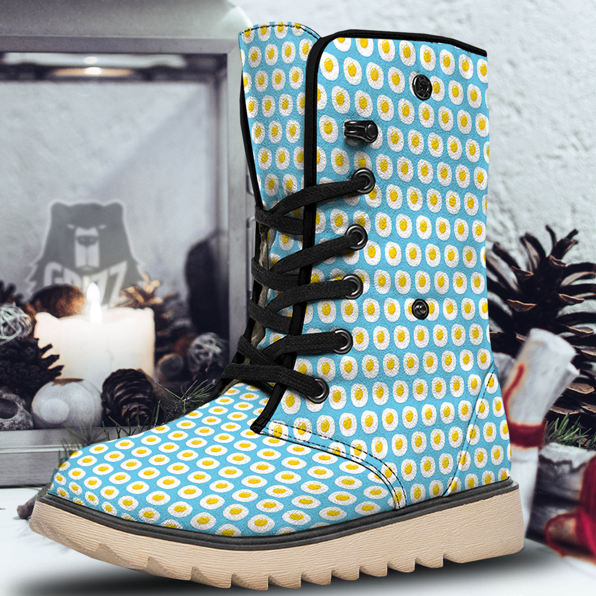 Fried Eggs Blue Print Pattern Snow Boots-grizzshop