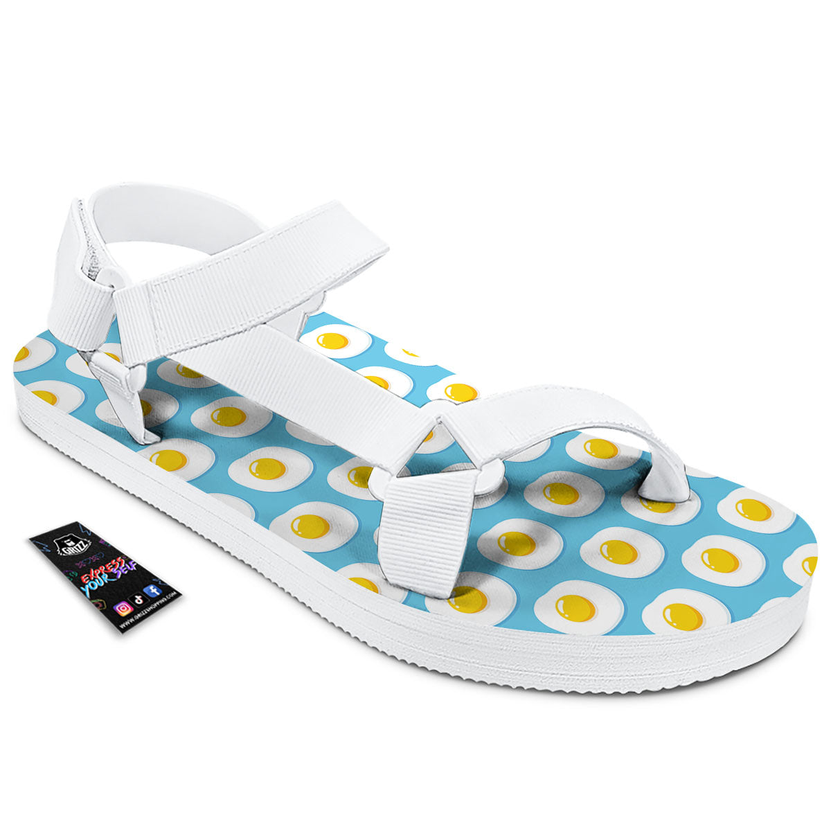 Fried Eggs Blue Print Pattern White Open Toe Sandals-grizzshop