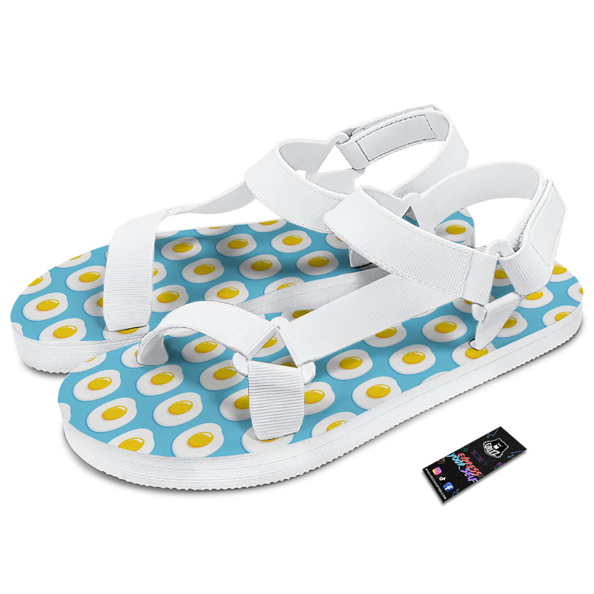 Fried Eggs Blue Print Pattern White Open Toe Sandals-grizzshop