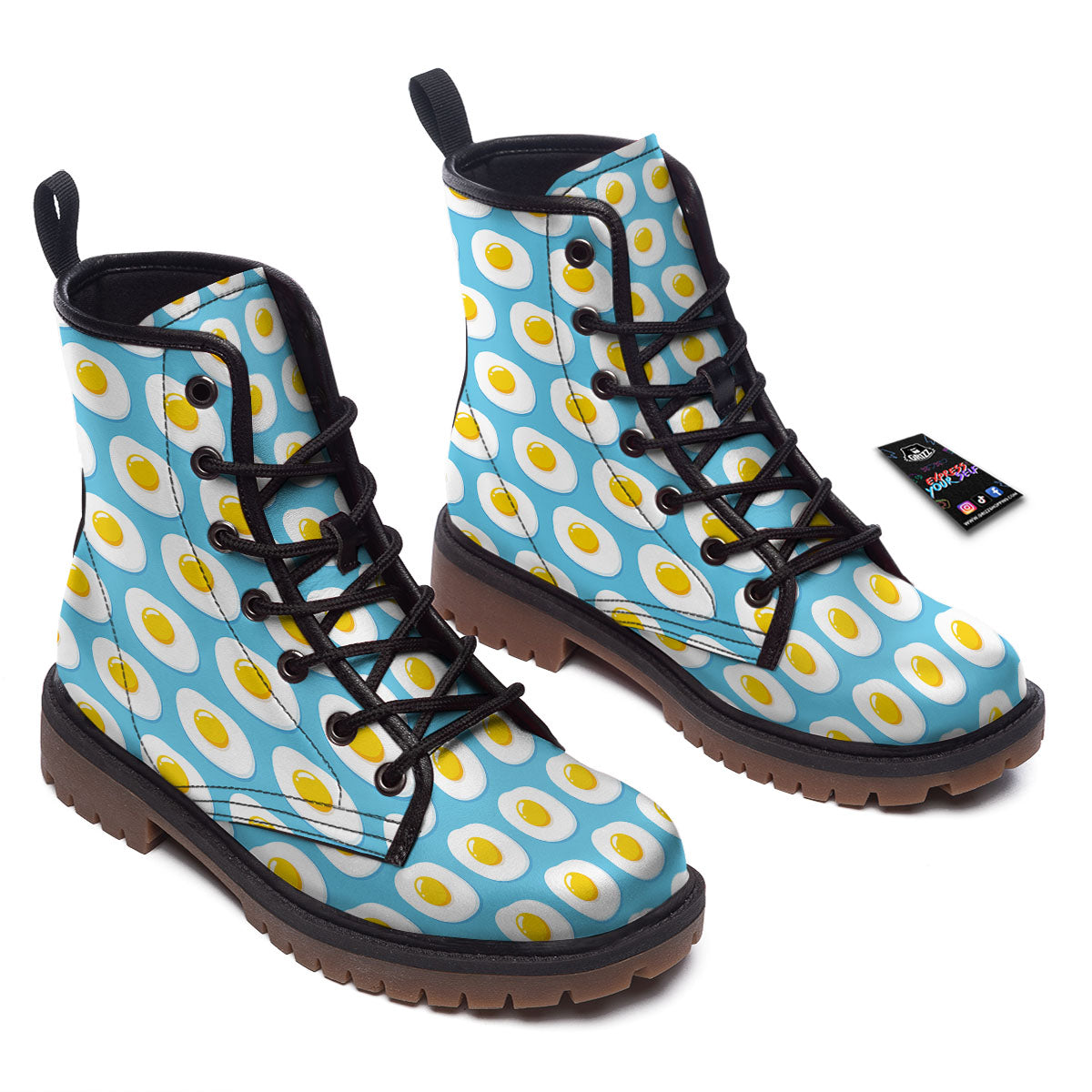 Fried Eggs Blue Print Pattern Work Boots-grizzshop