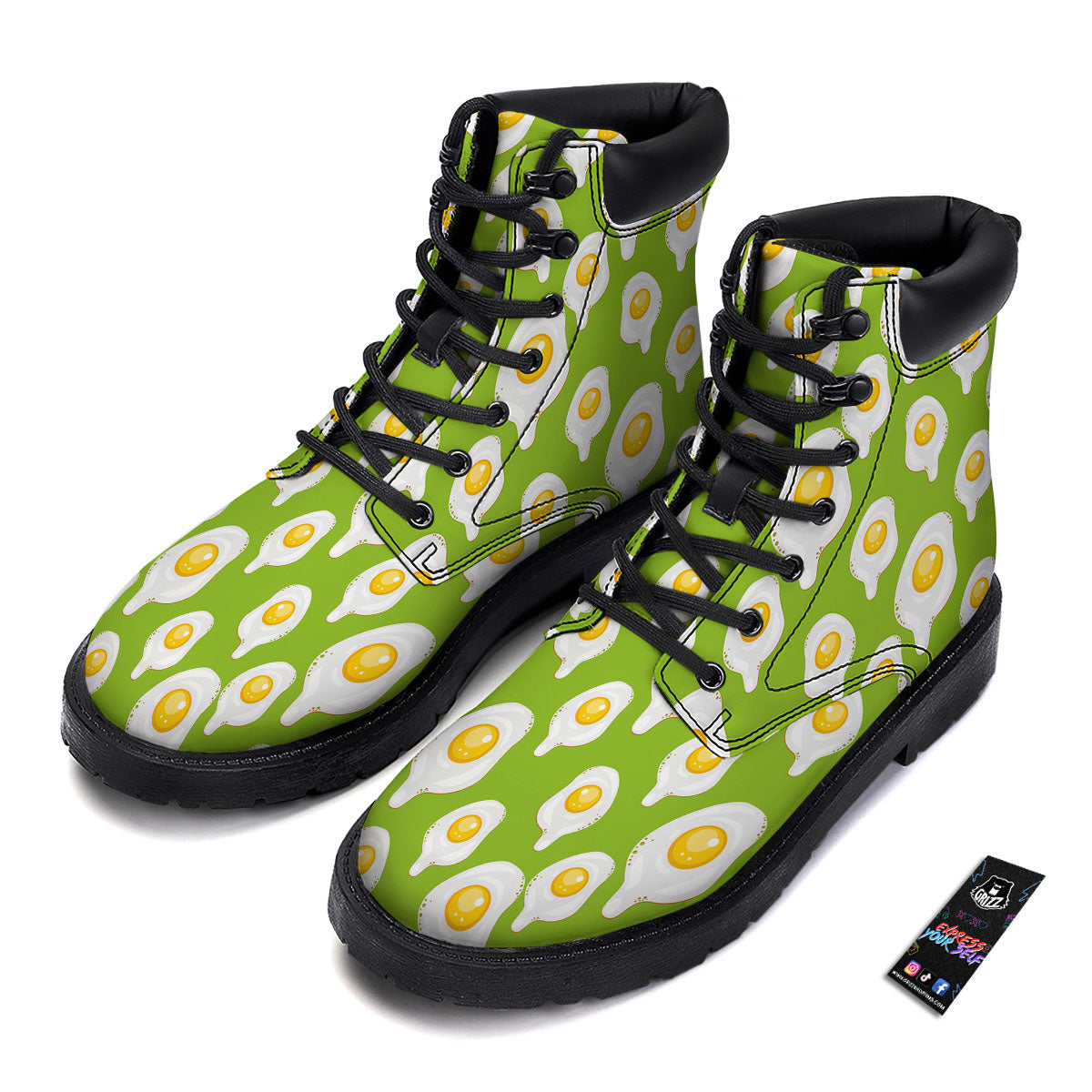 Fried Eggs Lime Green Print Pattern Boots-grizzshop