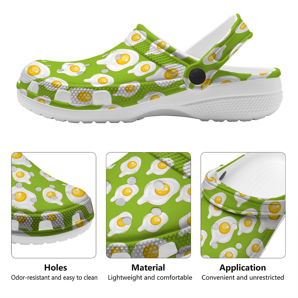 Fried Eggs Lime Green Print Pattern Clog-grizzshop