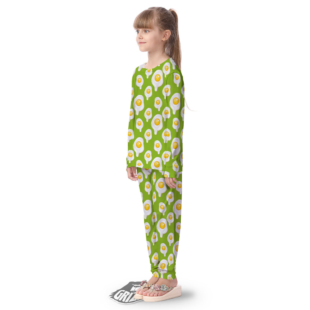 Fried Eggs Lime Green Print Pattern Kid's Pajamas-grizzshop