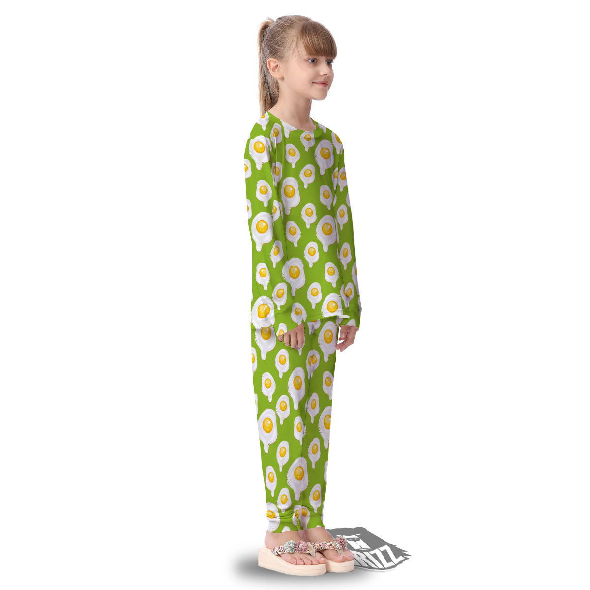 Fried Eggs Lime Green Print Pattern Kid's Pajamas-grizzshop