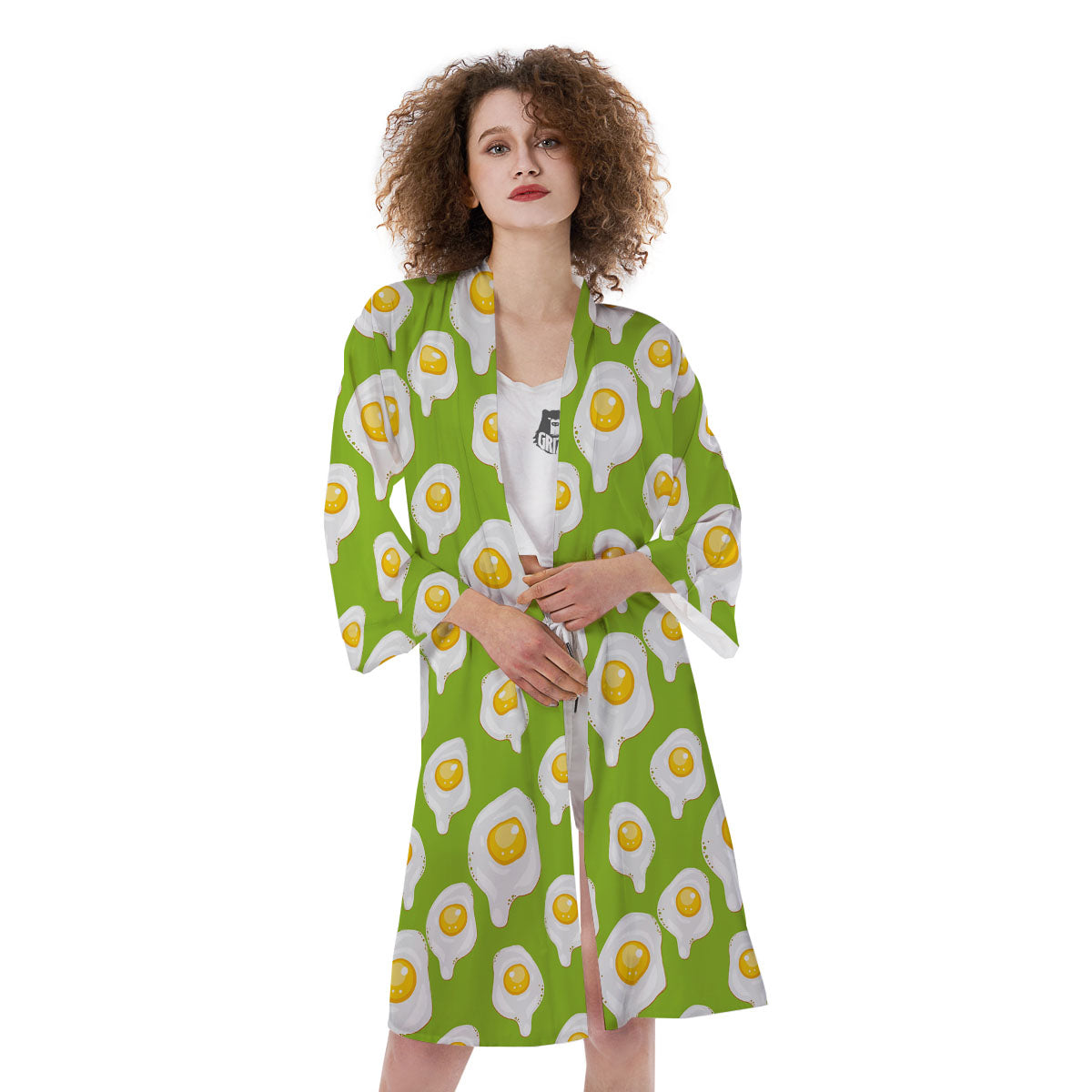 Fried Eggs Lime Green Print Pattern Kimono-grizzshop