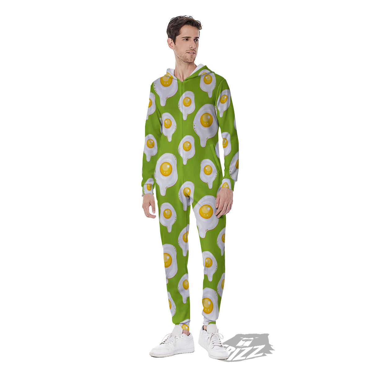 Fried Eggs Lime Green Print Pattern Men's Jumpsuit-grizzshop