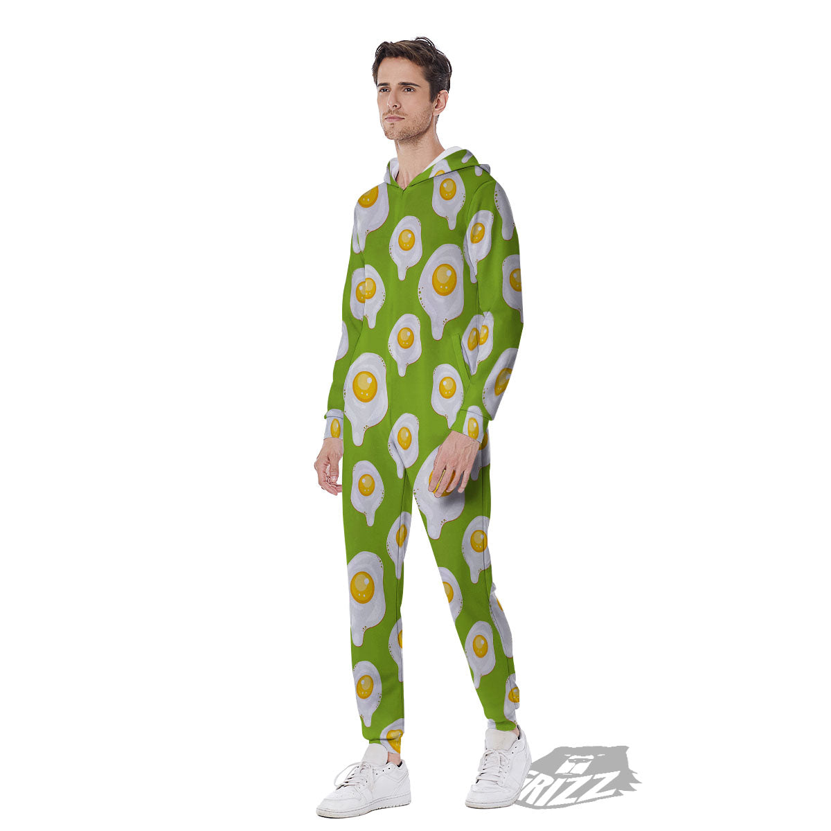Fried Eggs Lime Green Print Pattern Men's Jumpsuit-grizzshop