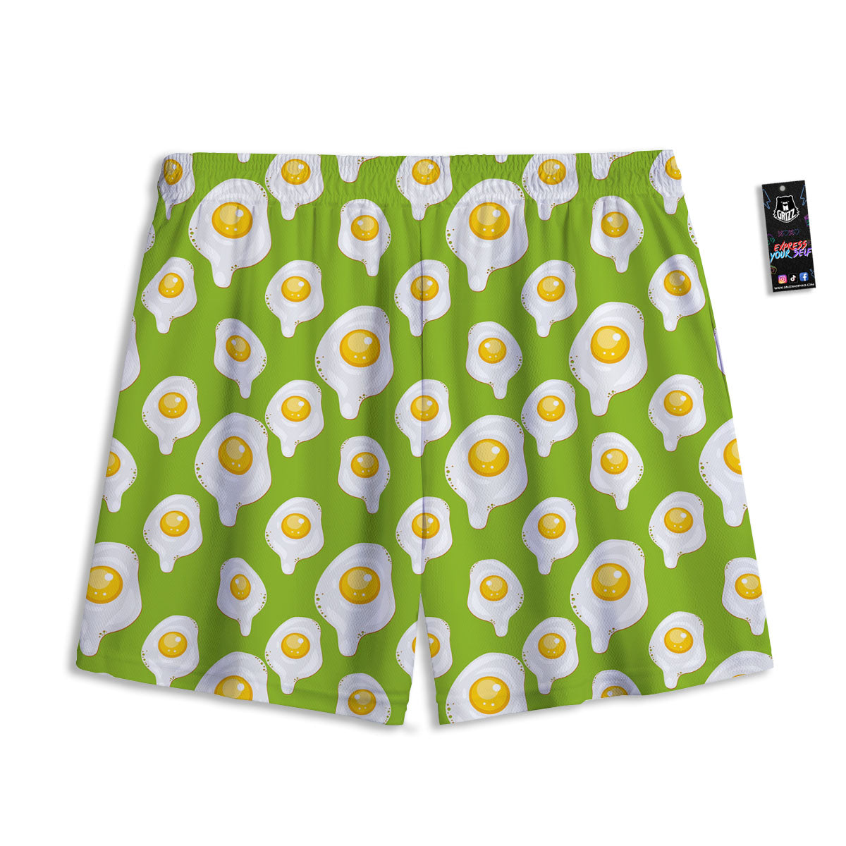 Fried Eggs Lime Green Print Pattern Mesh Shorts