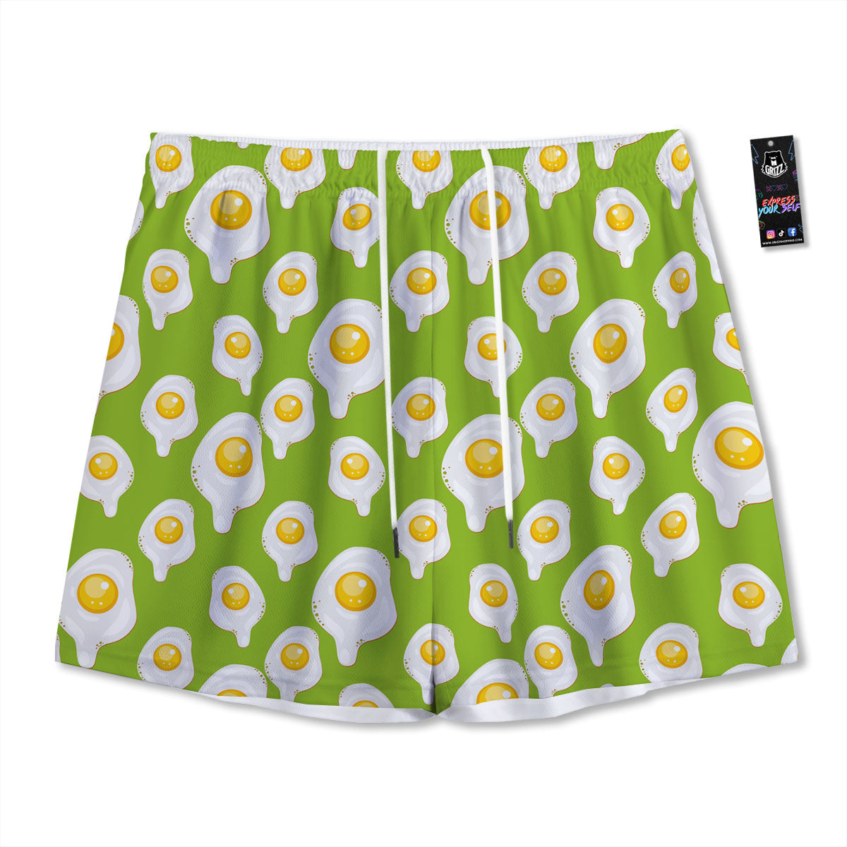 Fried Eggs Lime Green Print Pattern Mesh Shorts