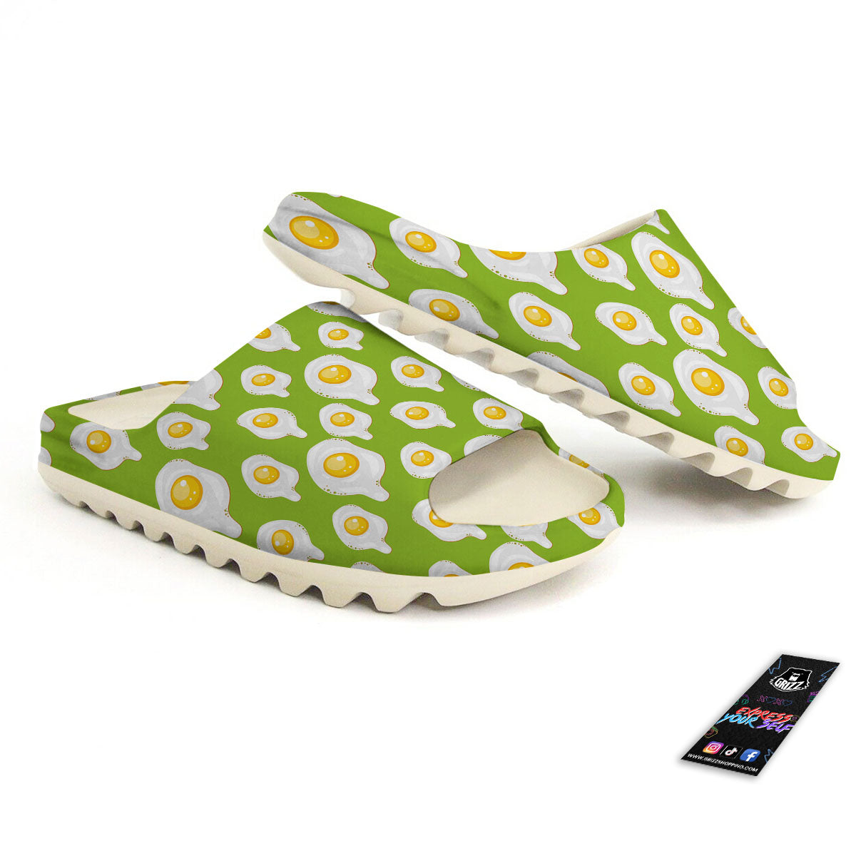 Fried Eggs Lime Green Print Pattern Sandals-grizzshop