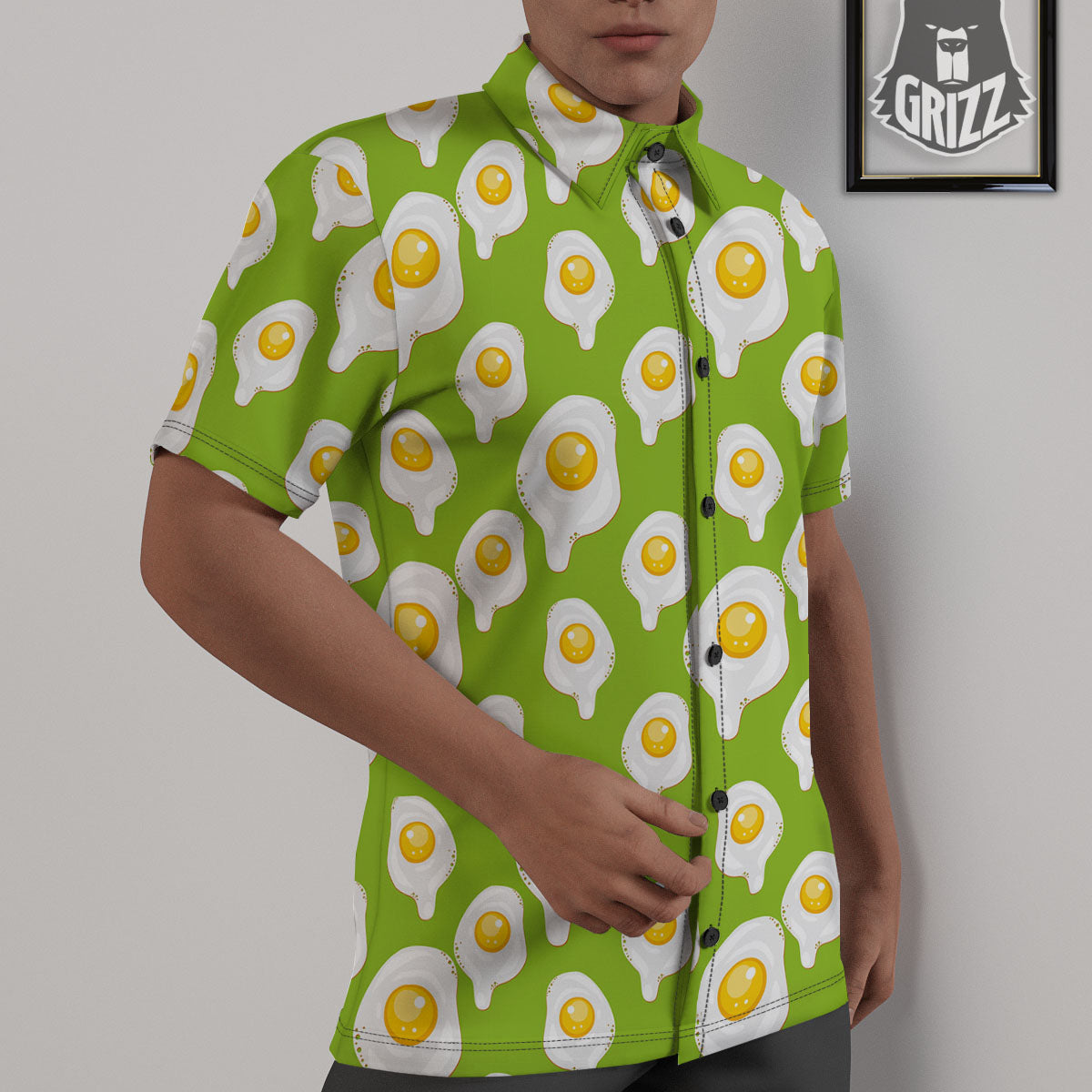 Fried Eggs Lime Green Print Pattern Untucked Shirts-grizzshop