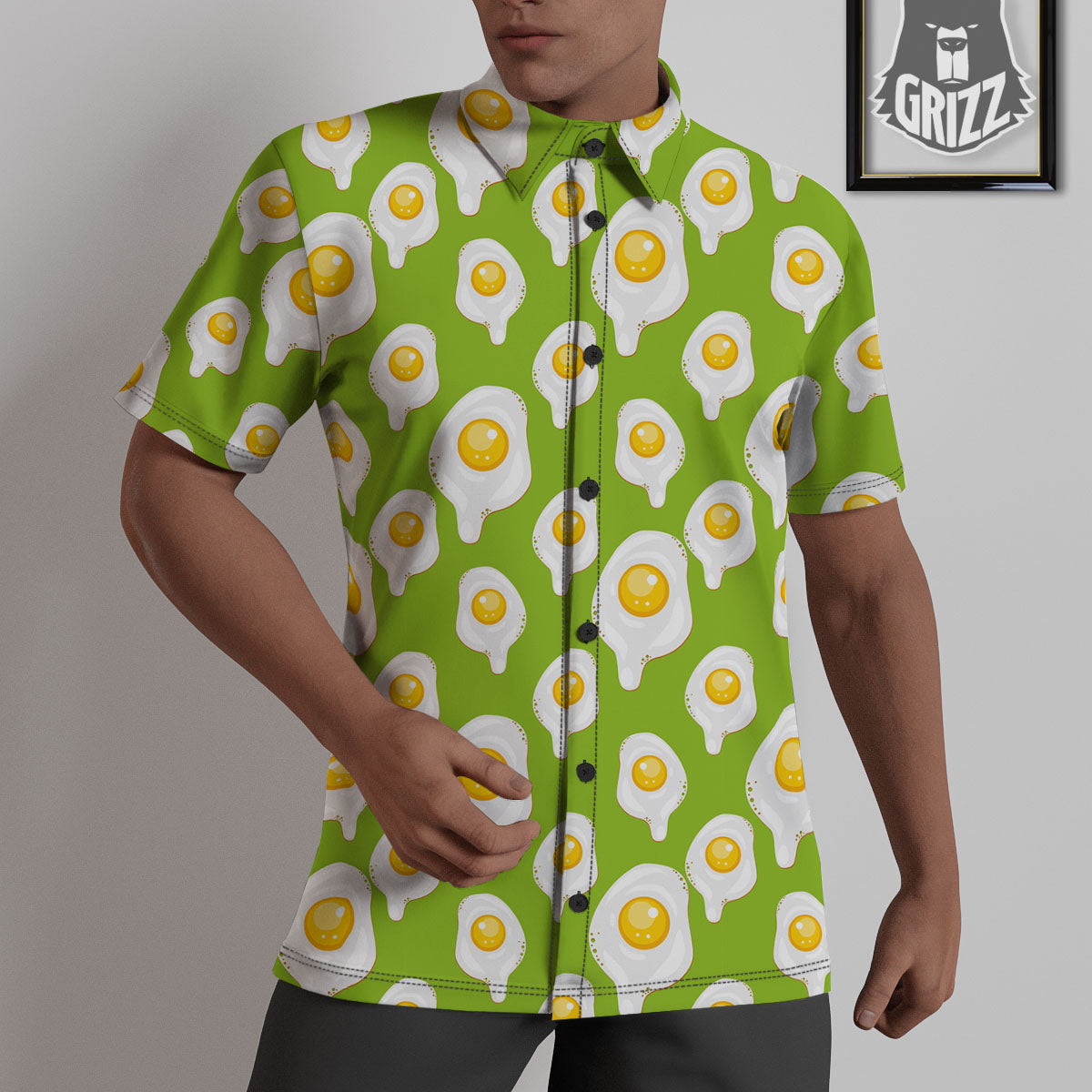 Fried Eggs Lime Green Print Pattern Untucked Shirts-grizzshop