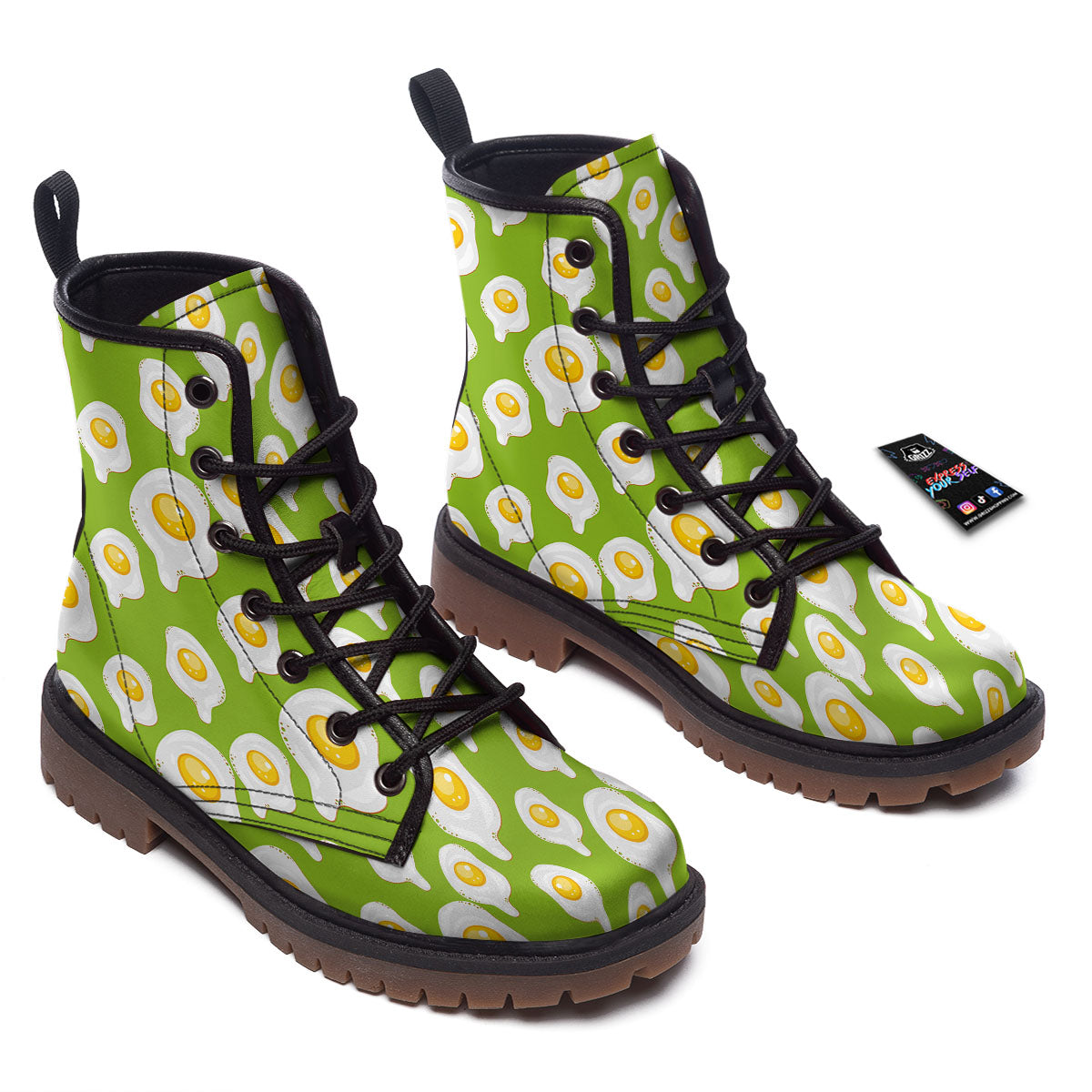 Fried Eggs Lime Green Print Pattern Work Boots-grizzshop