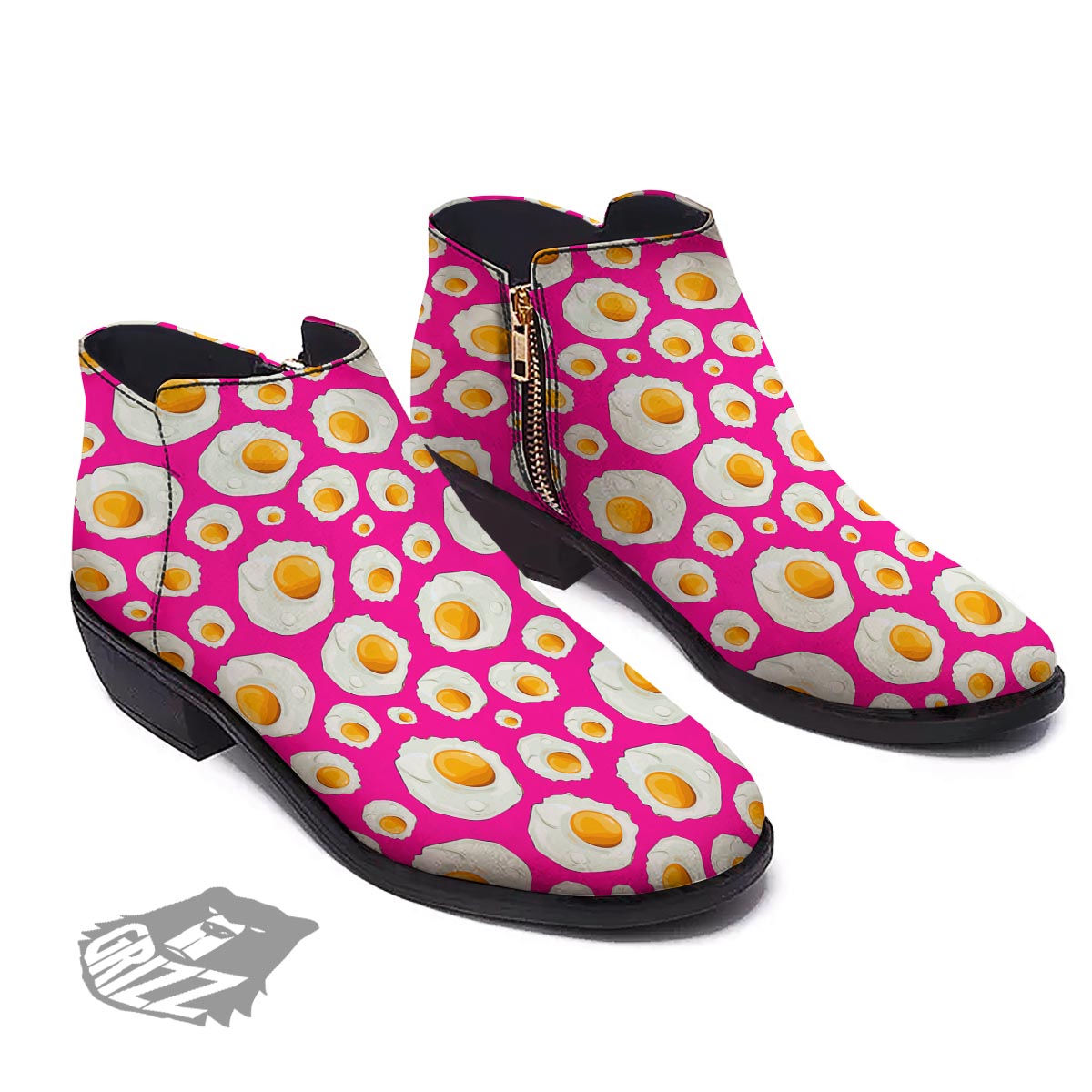 Fried Eggs Pink Print Pattern Ankle Boots-grizzshop