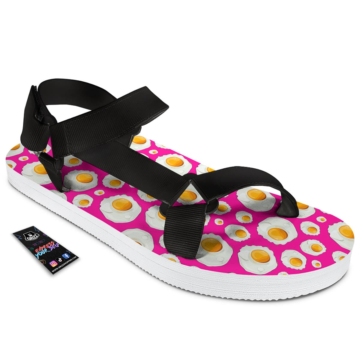 Fried Eggs Pink Print Pattern Black Open Toe Sandals-grizzshop