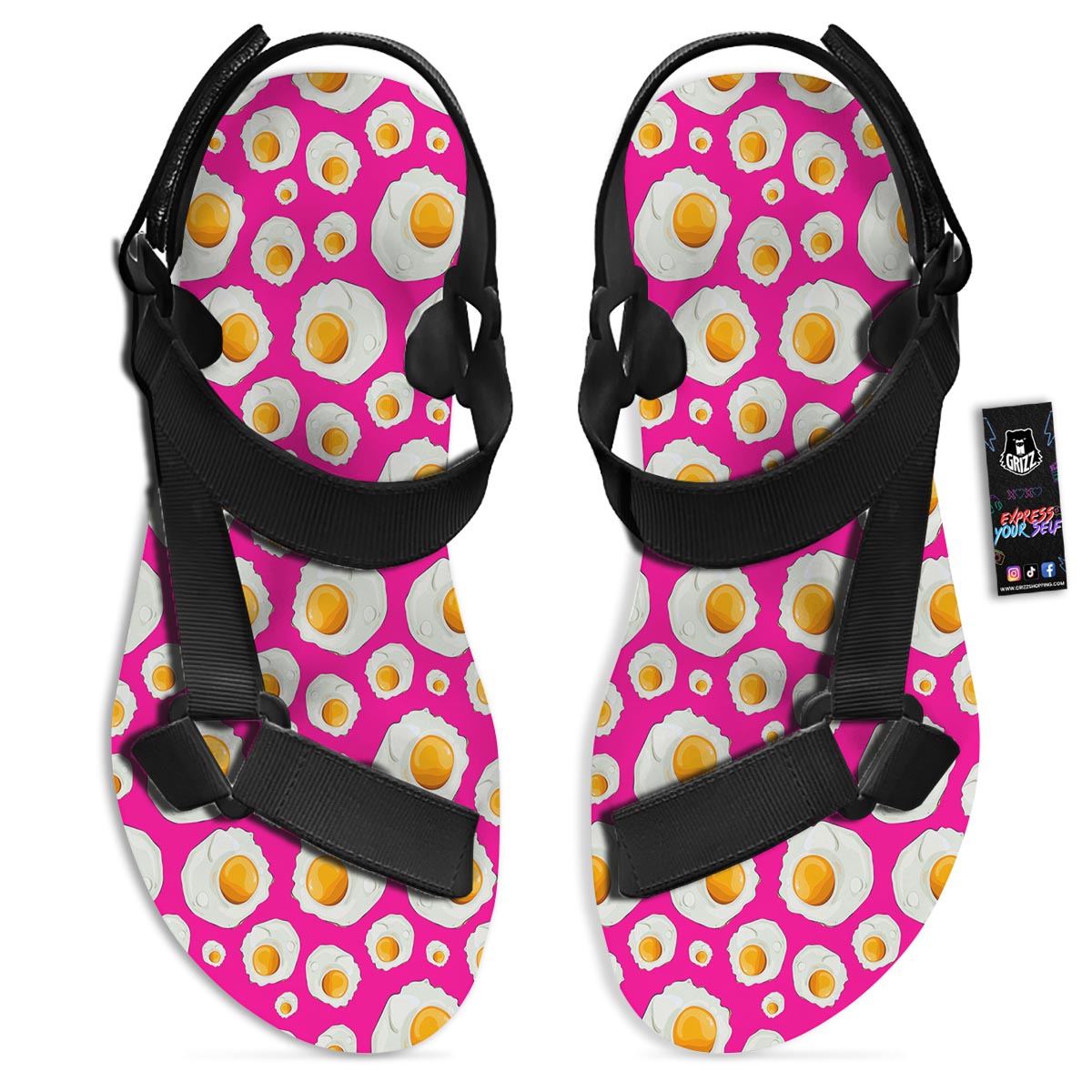Fried Eggs Pink Print Pattern Black Open Toe Sandals-grizzshop