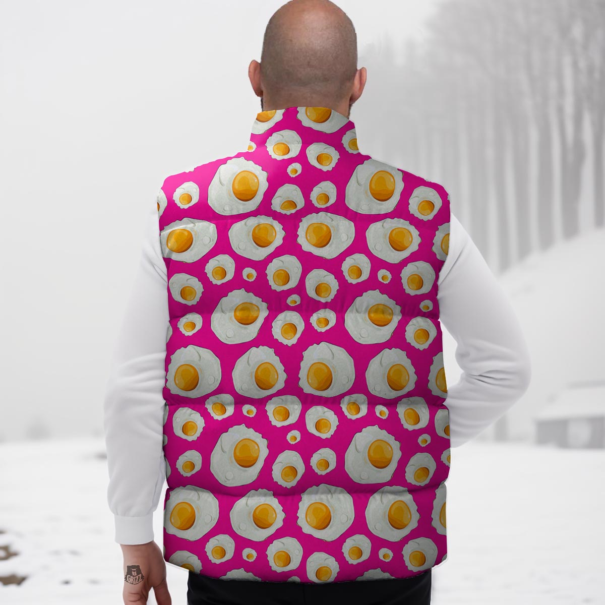 Fried Eggs Pink Print Pattern Down Vest-grizzshop