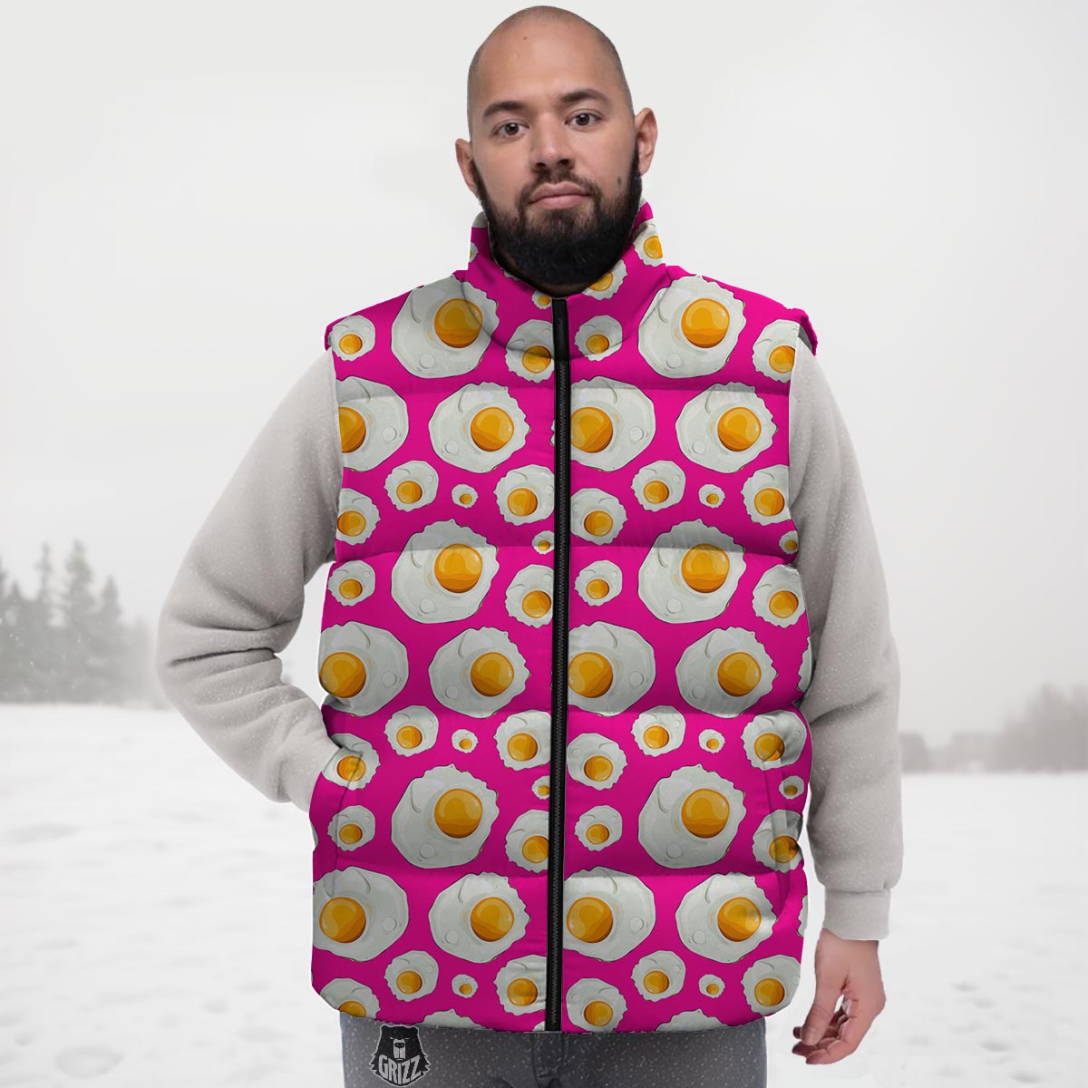 Fried Eggs Pink Print Pattern Down Vest