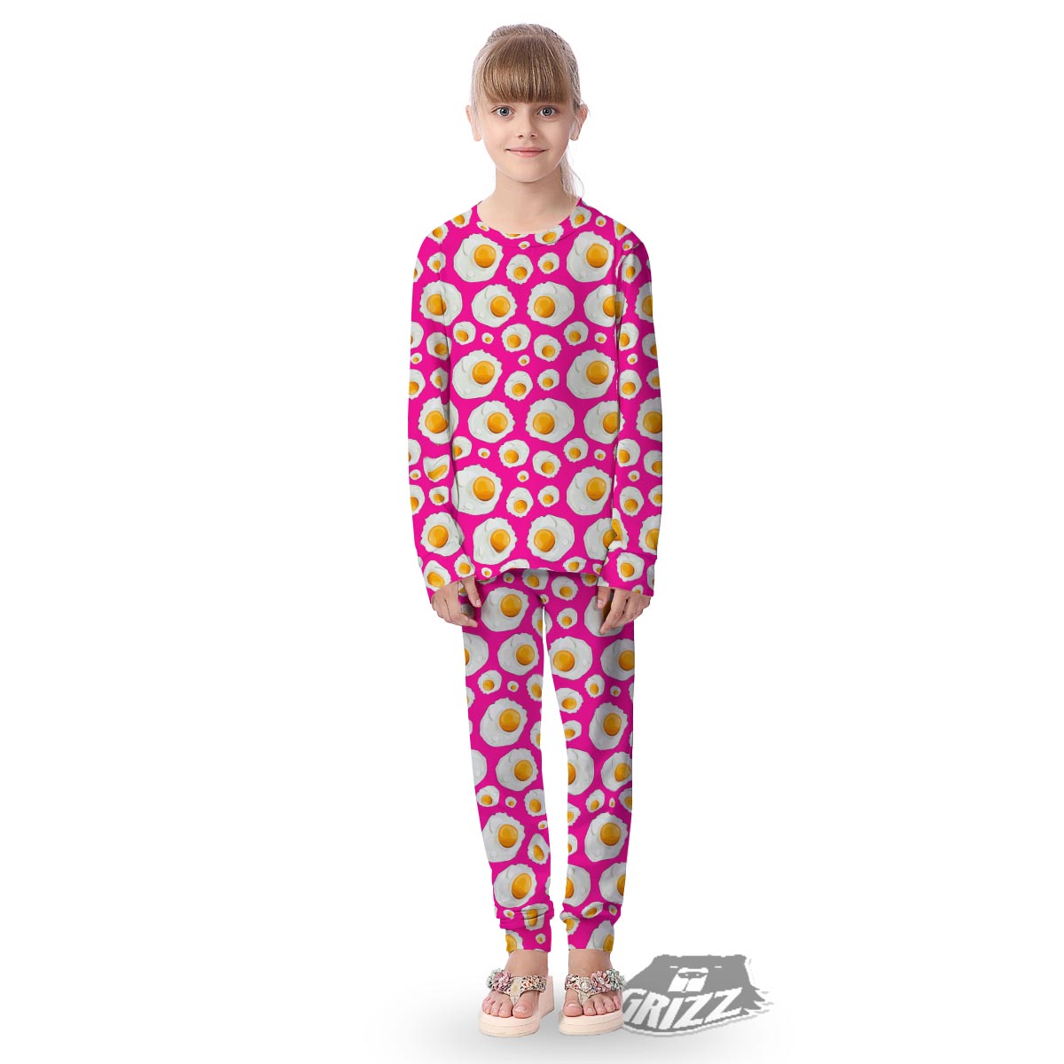 Fried Eggs Pink Print Pattern Kid's Pajamas-grizzshop